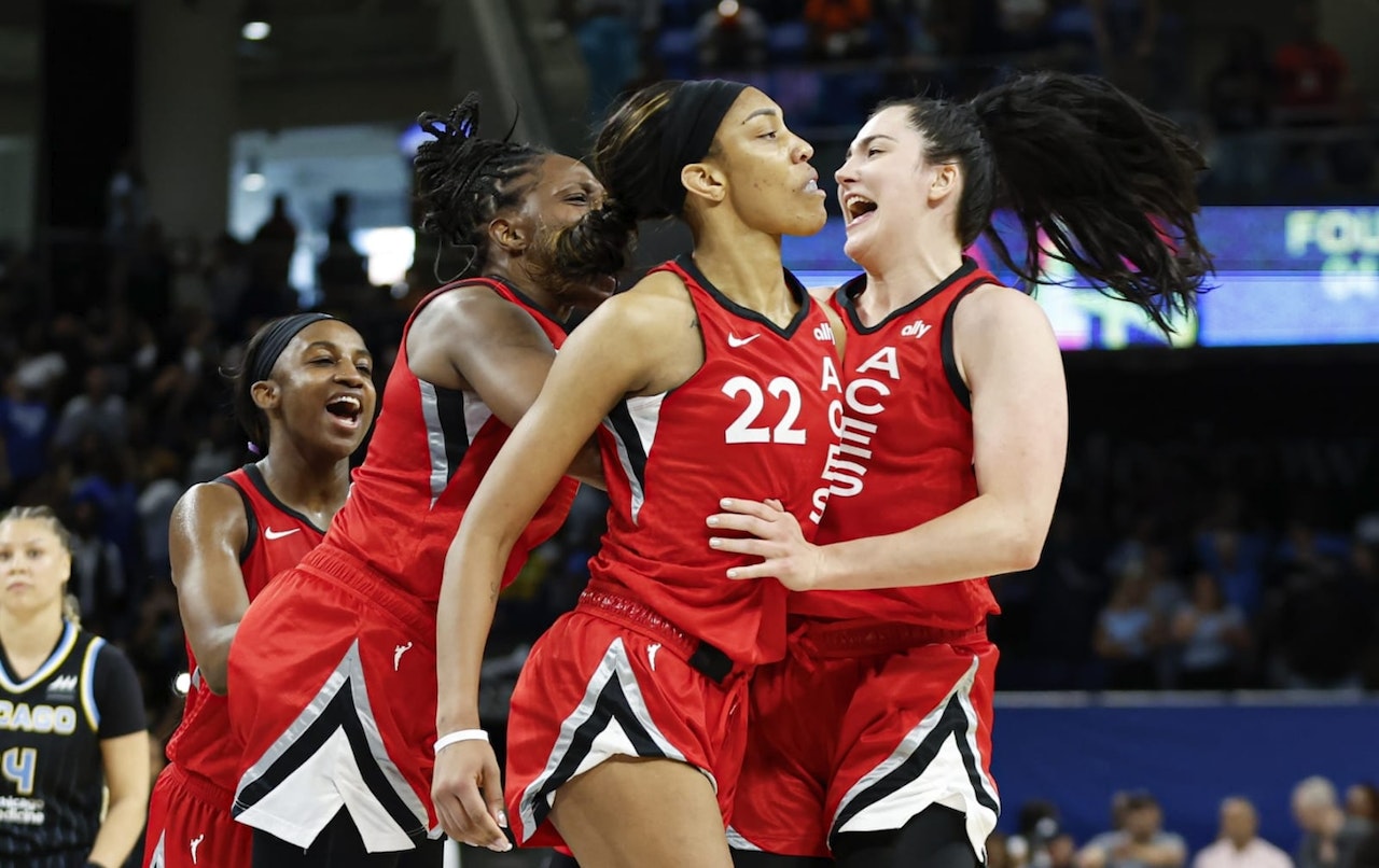 A'ja Wilson celebrates buzzer beater with Aces